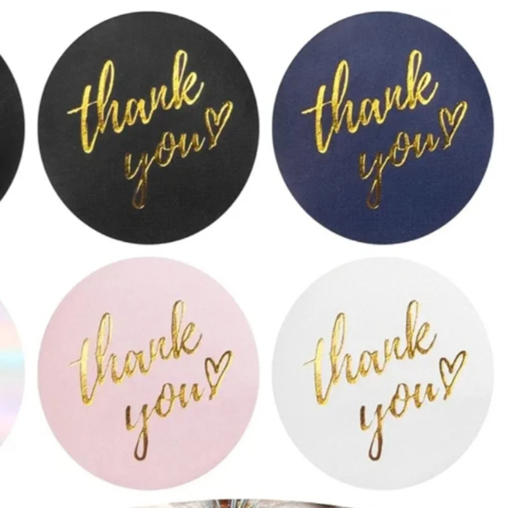Thank You-Stickers-4 Colors Black, Blue, White, and Pink with Gold Text 1" -500 - Picture 1 of 4